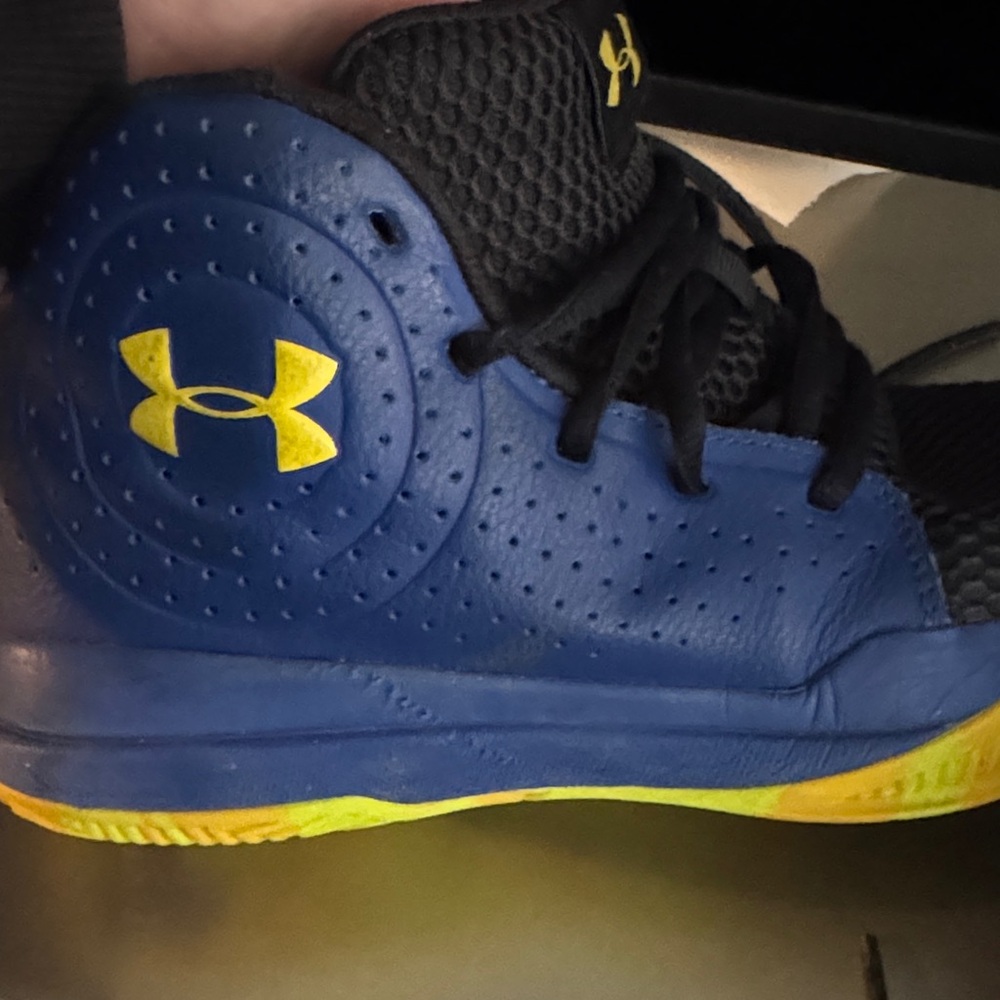 Boys shoes Under Armour Kids Black, Blue, and Yellow Sneakers